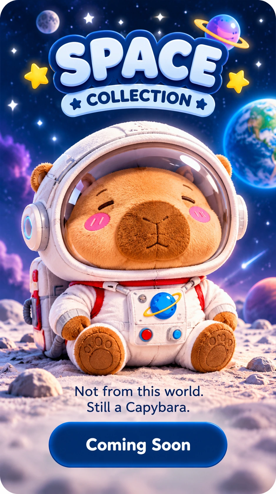 Space Collection: a Copybara astronaut. Not from this world. Still a Capybara. Coming soon.